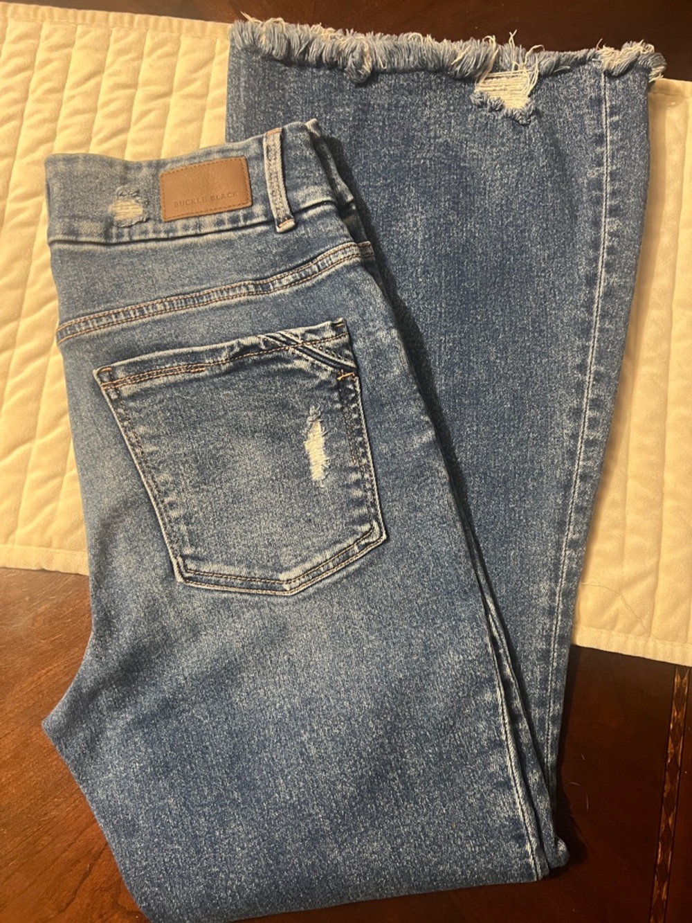 Buckle Light Blue Frayed Hem Wide-Leg Jeans